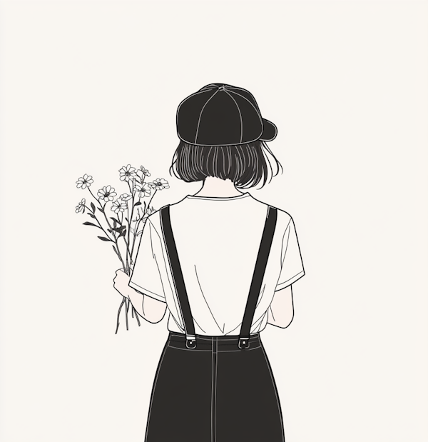 Minimalist Portrait of Woman with Flowers