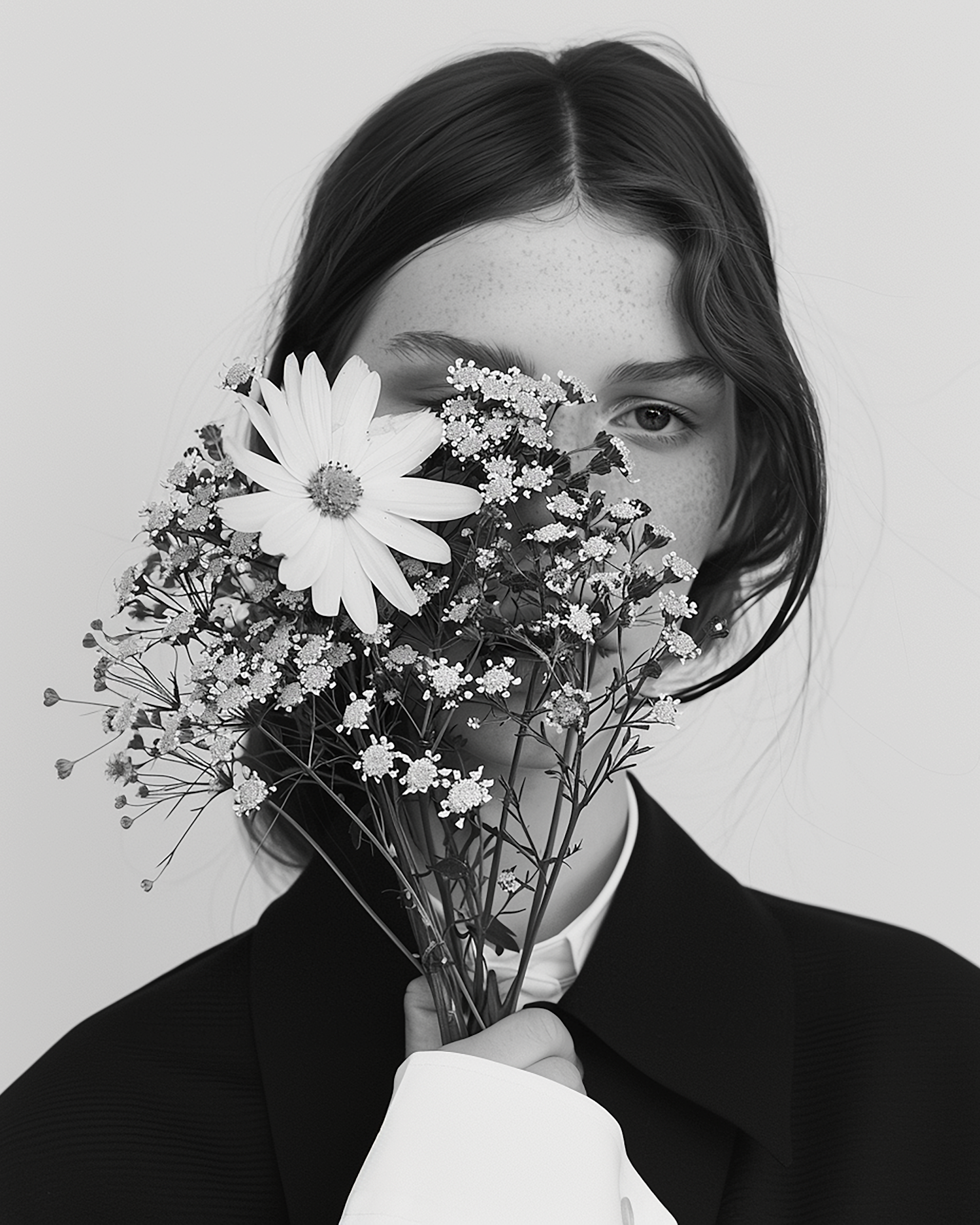 Monochrome Portrait with Flowers