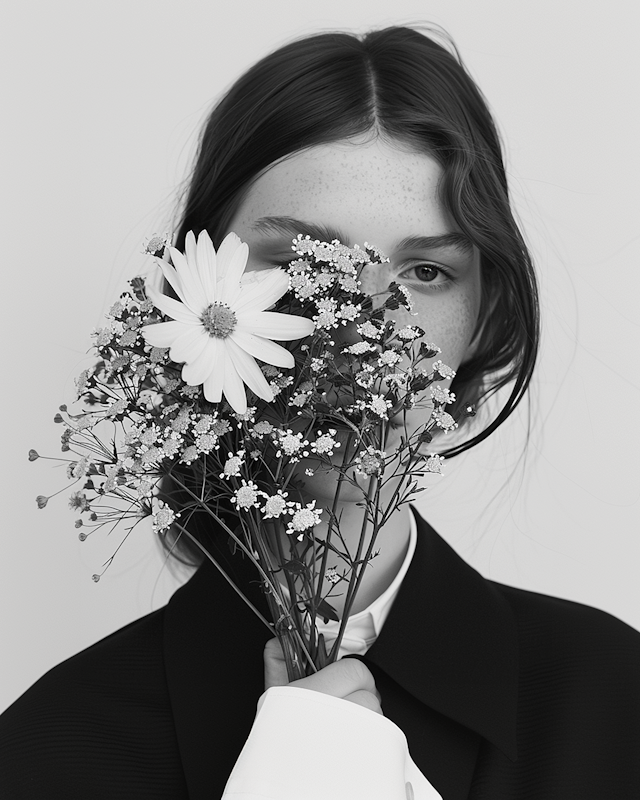 Monochrome Portrait with Flowers