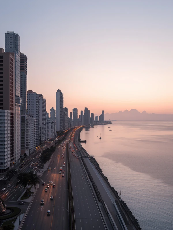 Urban Coastal Dusk Scene
