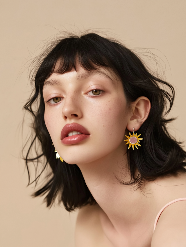 Close-up Portrait with Sun-shaped Earrings