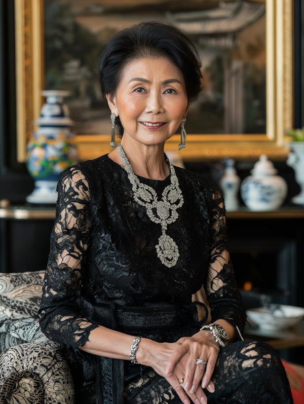 Elegant Elderly Asian Woman in Formal Attire