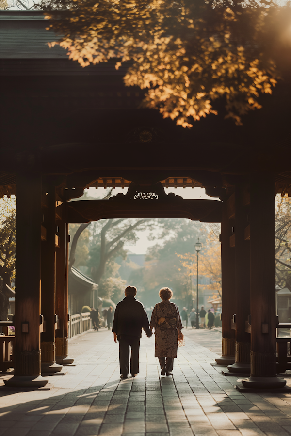 Elderly Couple's Autumn Walk