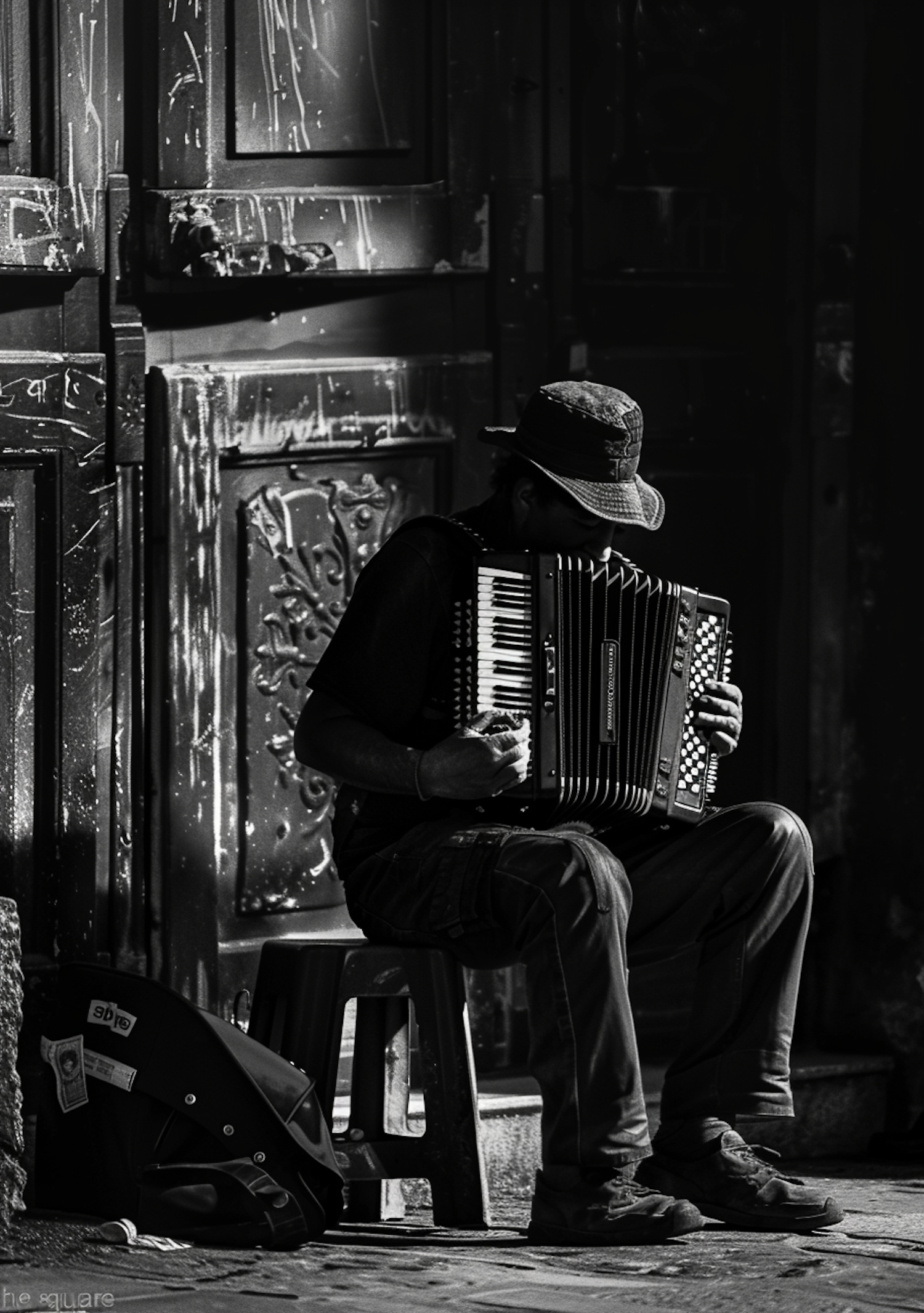 Street Musician Playing Accordion