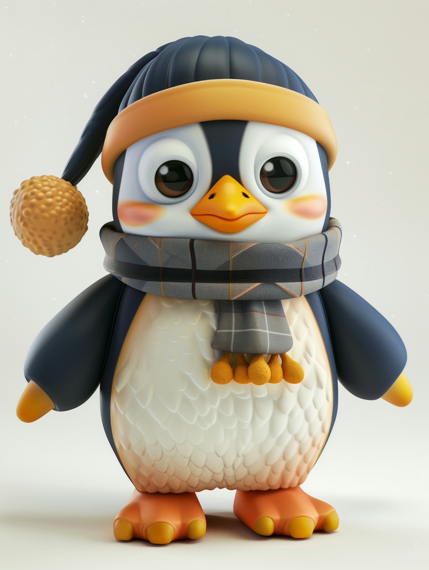 Cartoon Penguin in Winter Attire