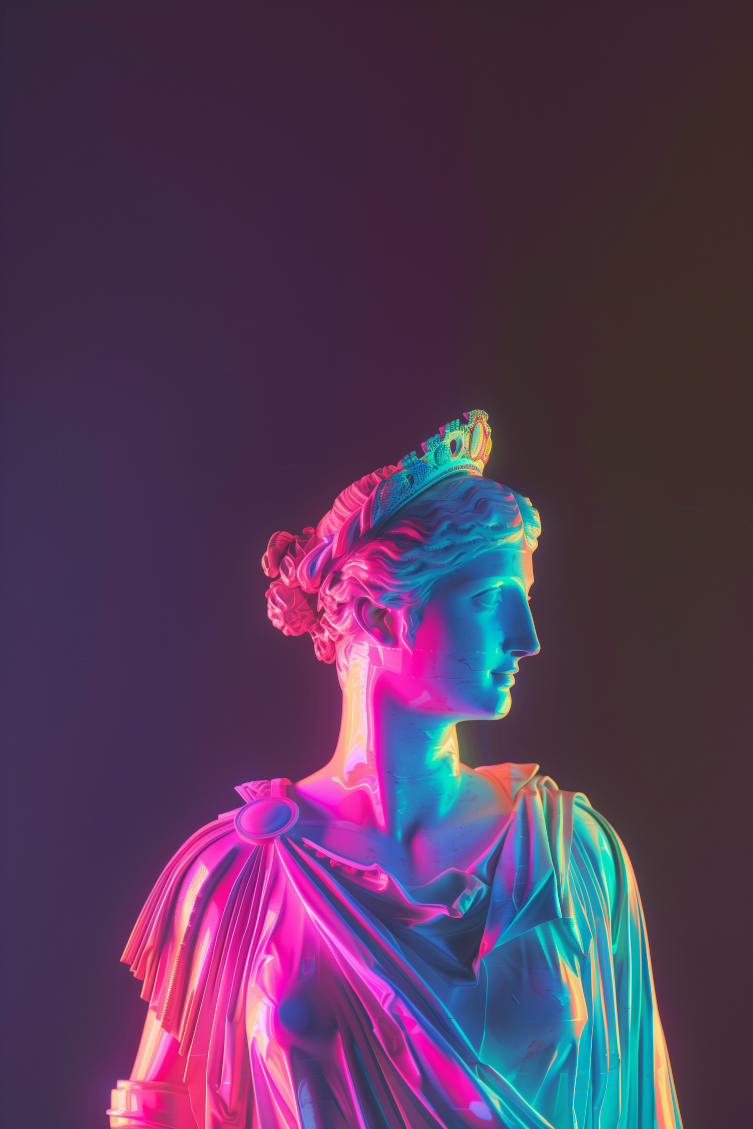 Neon Illuminated Classical Bust Sculpture