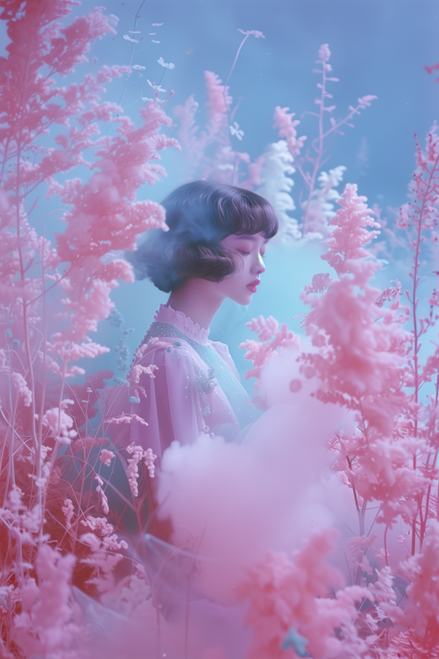 Serene Woman in Pink Foliage