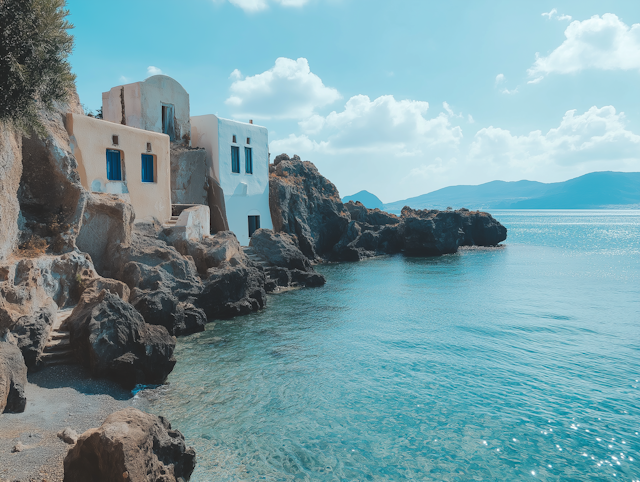 Mediterranean Seaside with White Building