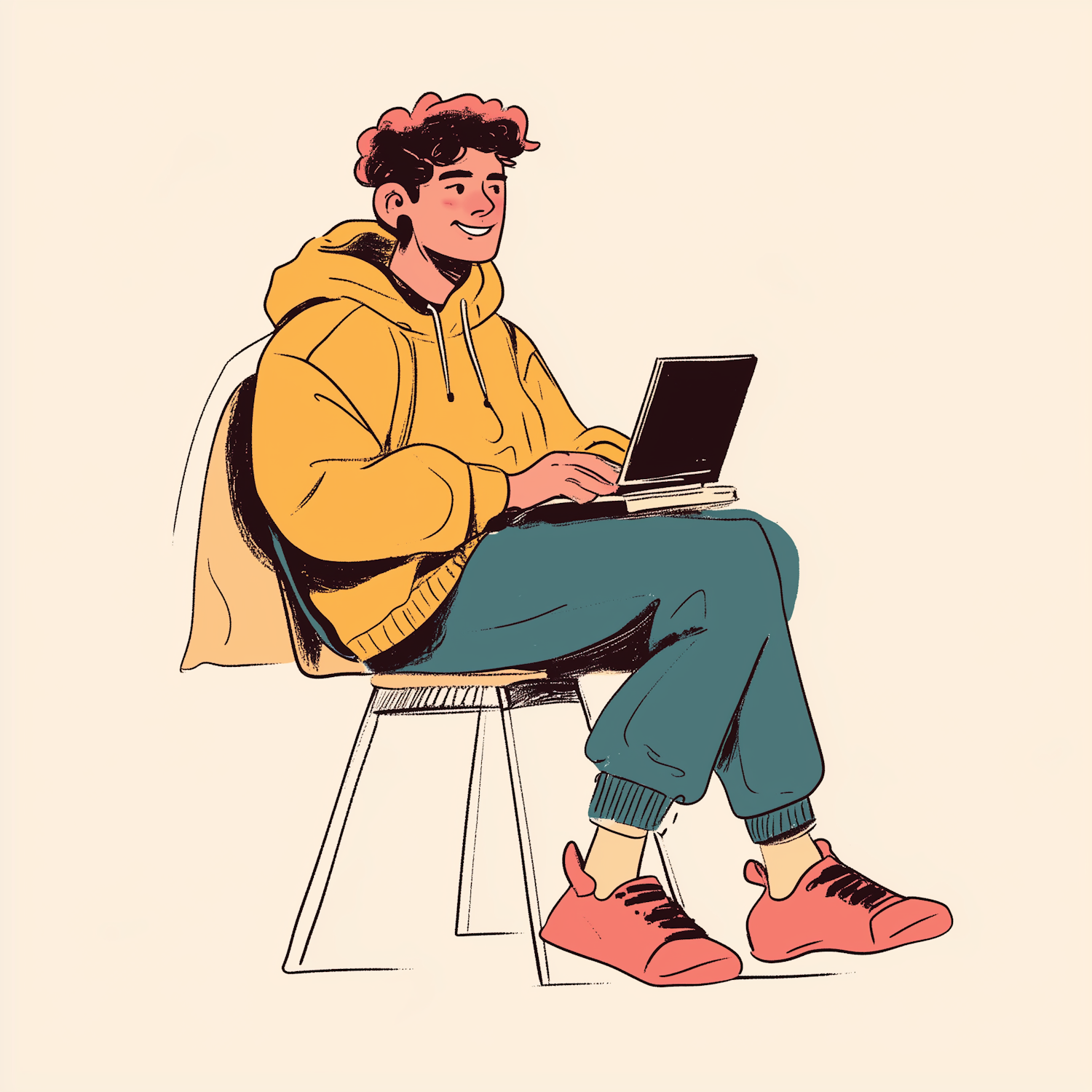 Cheerful Young Man Working on Laptop