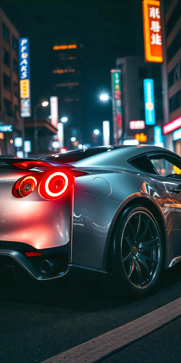 Sleek Silver Sports Car in Urban Night Setting