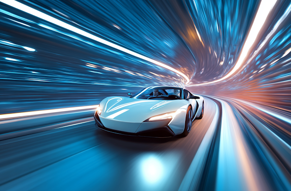 Futuristic Sports Car in Light Tunnel