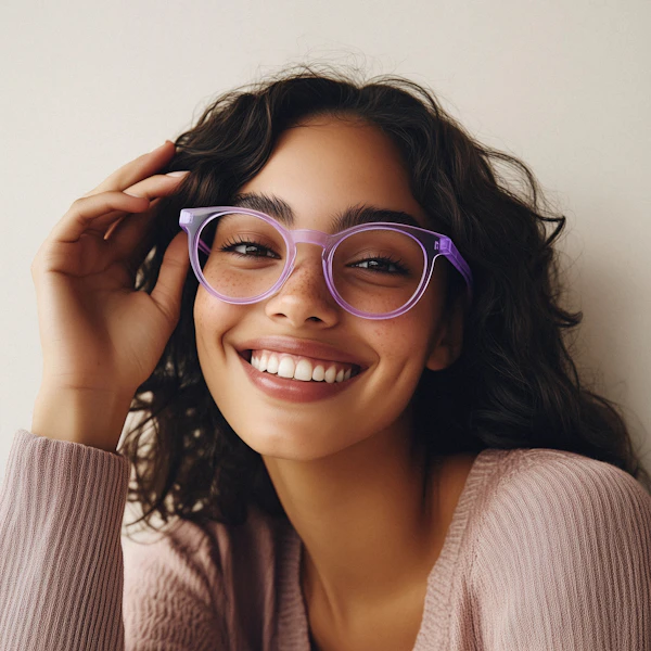 Joyful Woman with Purple Glasses