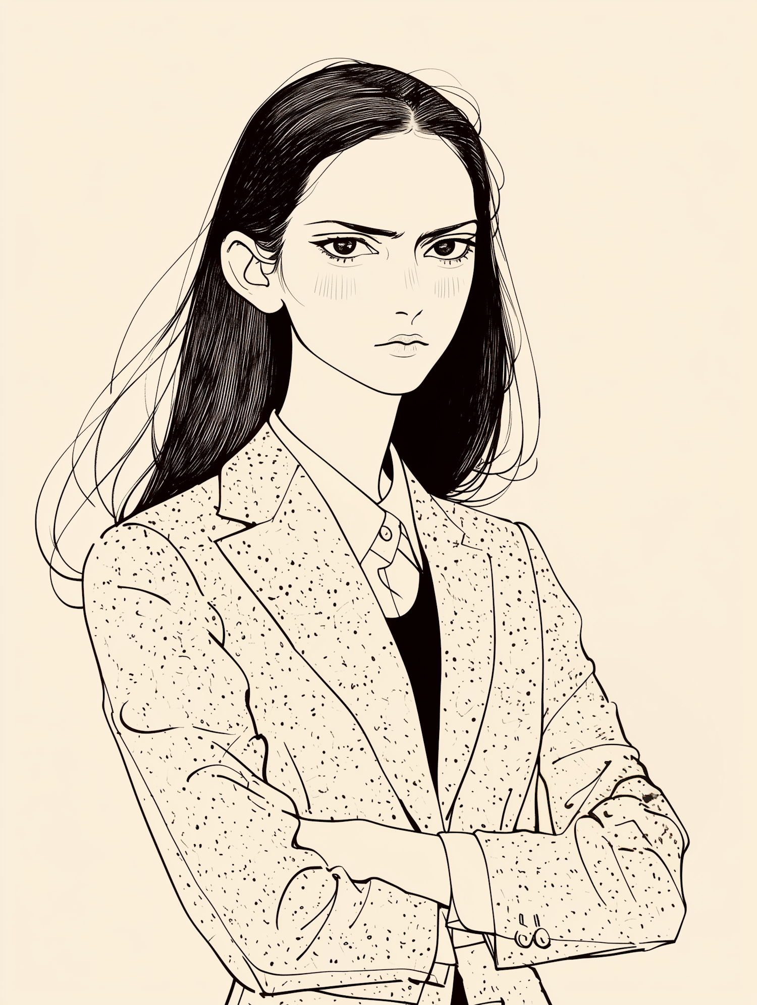 Black and White Illustration of a Confident Woman