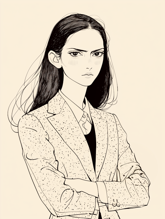 Black and White Illustration of a Confident Woman