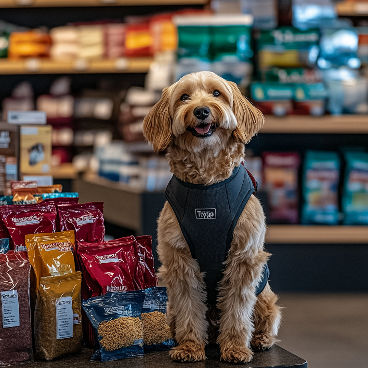 Cheerful Dog in Pet Store