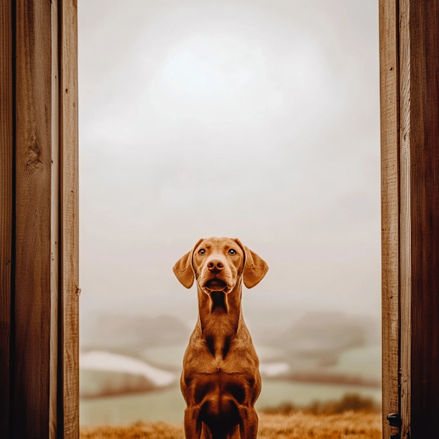 Dog in Wooden Frame