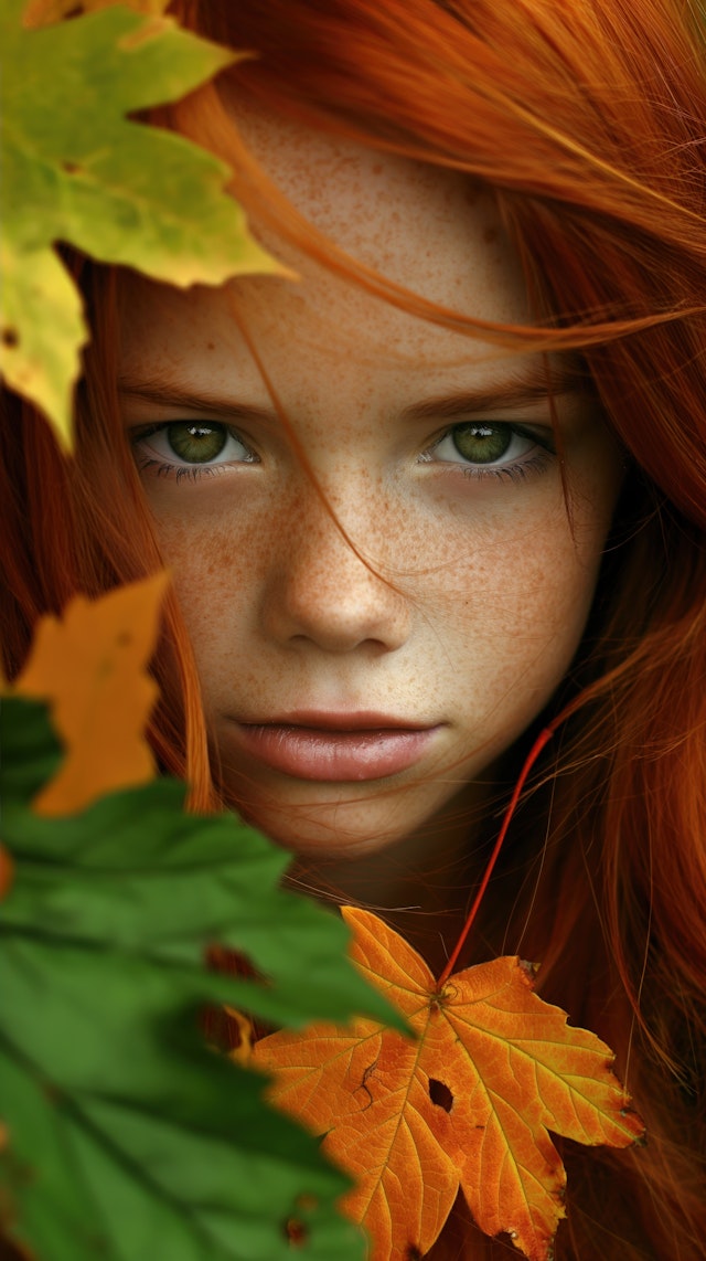 Autumnal Portrait of Red-Haired Girl