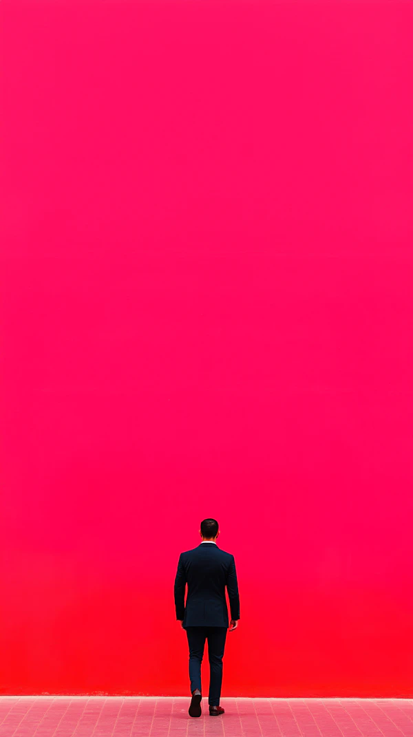 Man Walking Towards Pink Wall