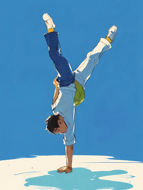 One-Handed Handstand Against Blue Sky