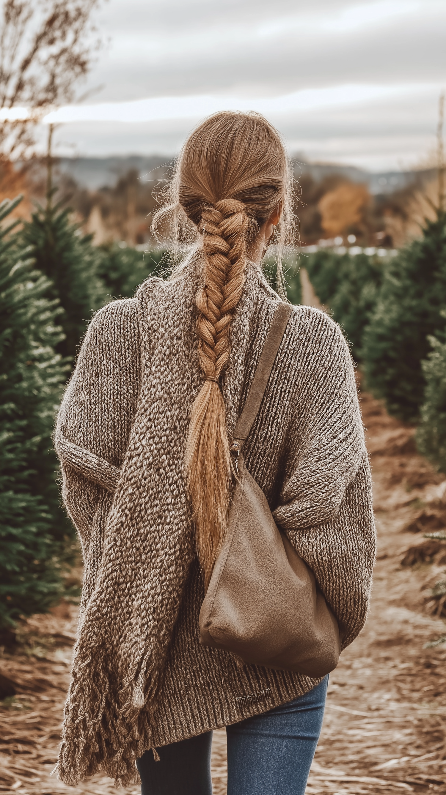 Person Walking Through Evergreen Field