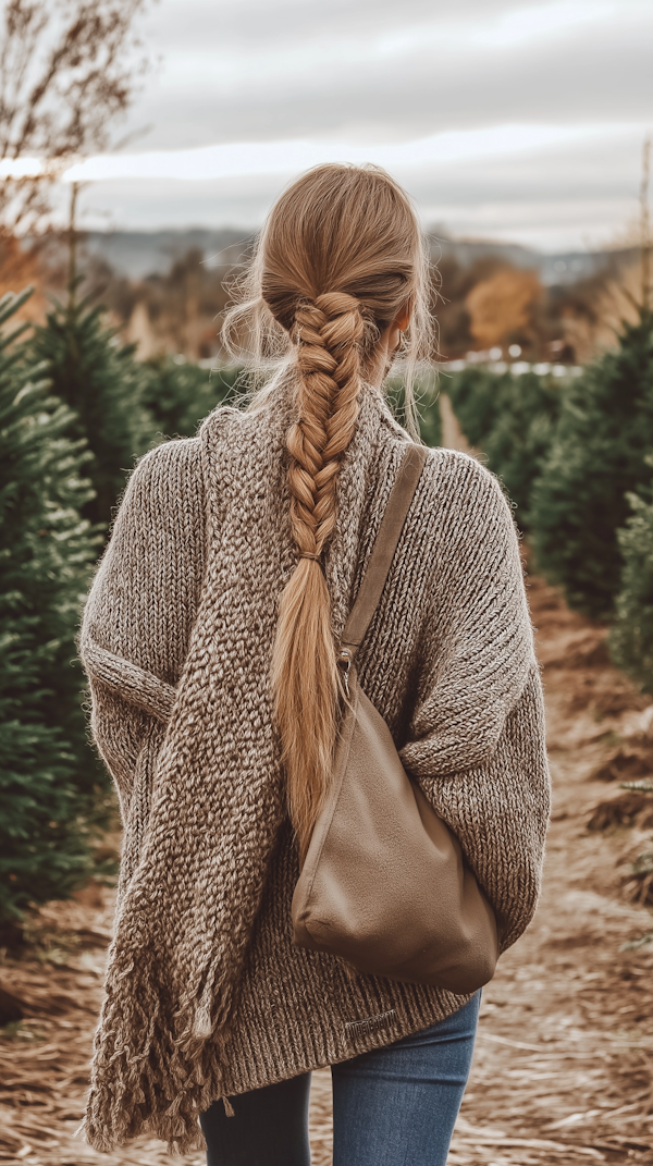 Person Walking Through Evergreen Field