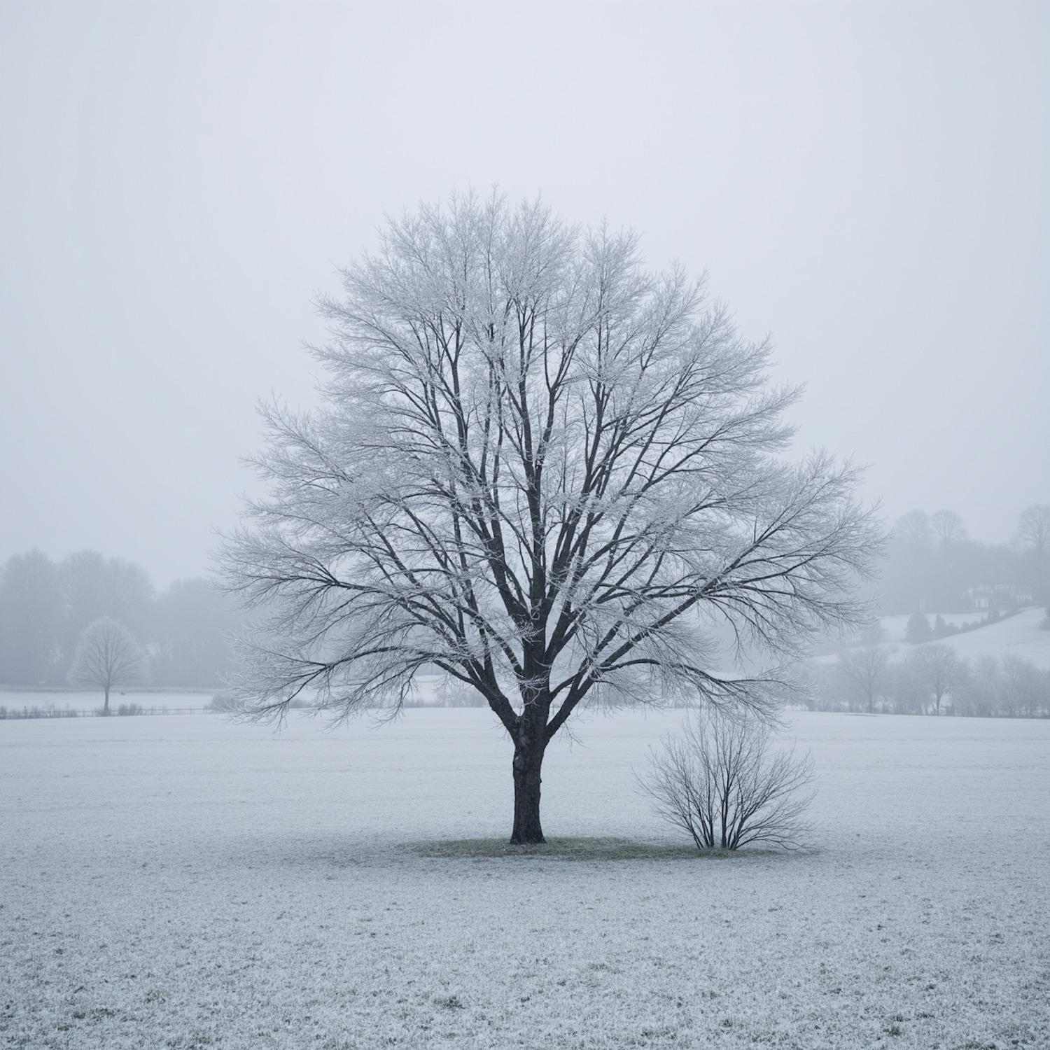 Solitary Tree in Snowy Field