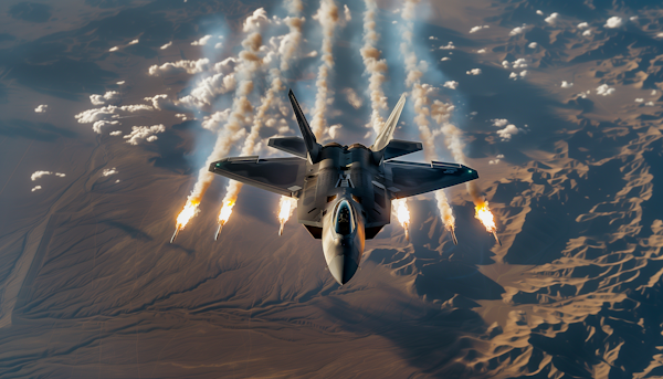 Stealth Jet Mid-Flight with Flares