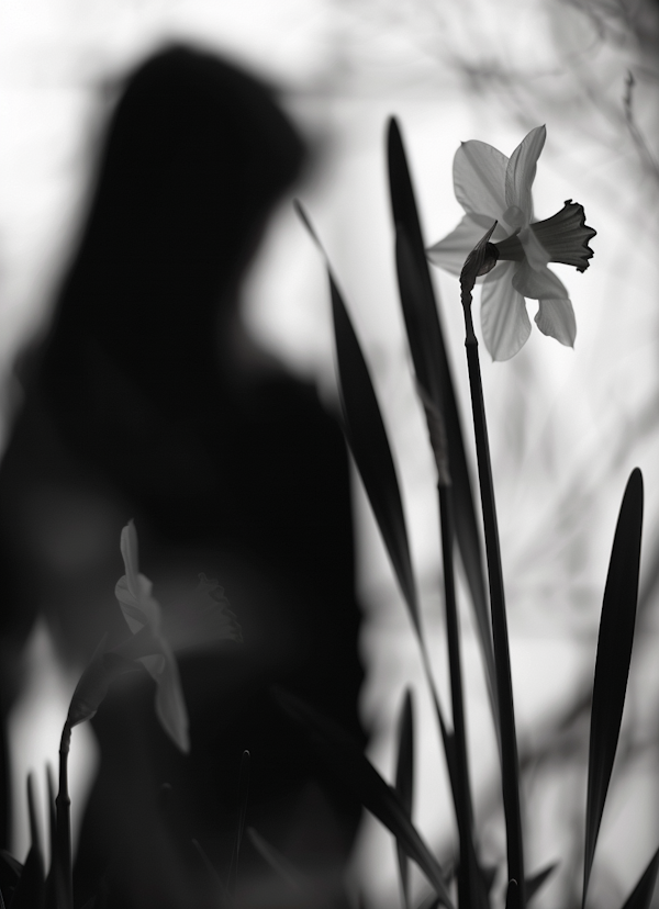 Introspective Silhouette with Daffodil