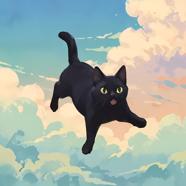 Whimsical Cat in Pastel Sky