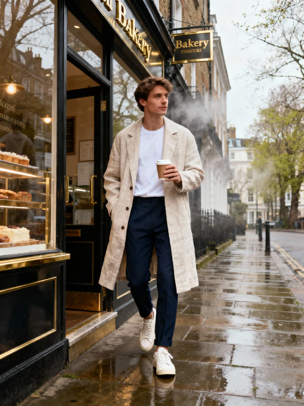 Man Walking by Bakery