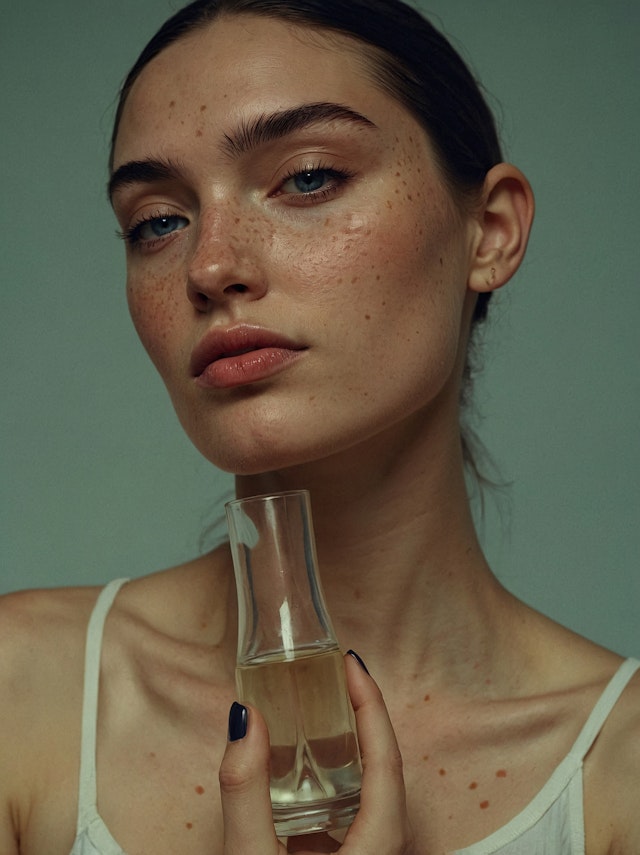 Contemplative Portrait with Glass Bottle