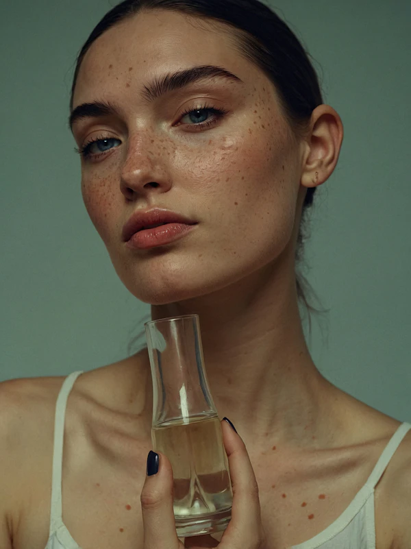 Contemplative Portrait with Glass Bottle