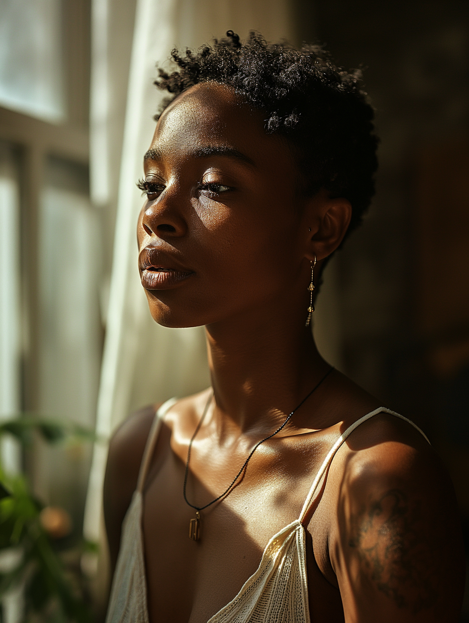 Serene Glow - Portrait of a Contemplative Young African Lady