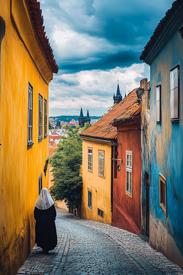 Colorful Alley with Solitary Figure