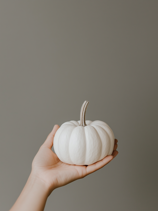 Hand Holding White Pumpkin