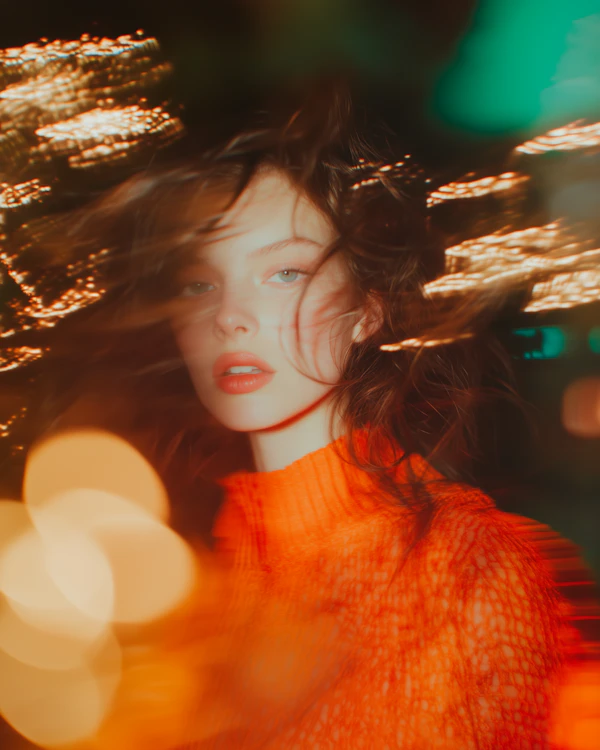 Introspective Woman in Orange Sweater
