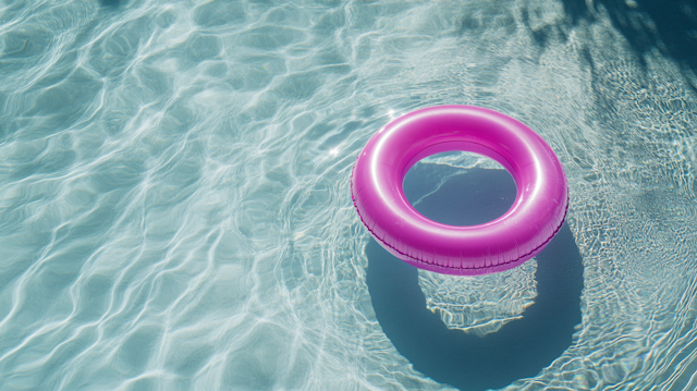 Pink Inflatable Ring in Pool