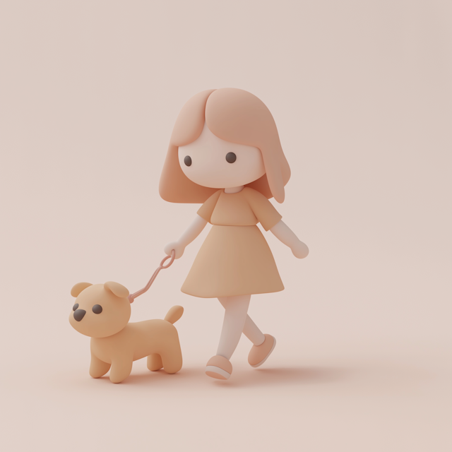 Cartoon Girl Walking Dog