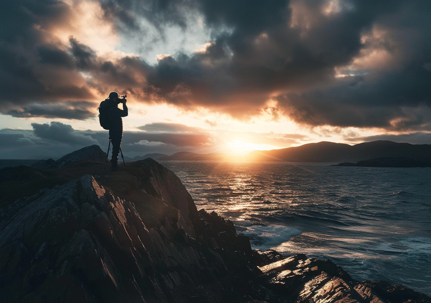 Mountainous Shoreline at Sunset