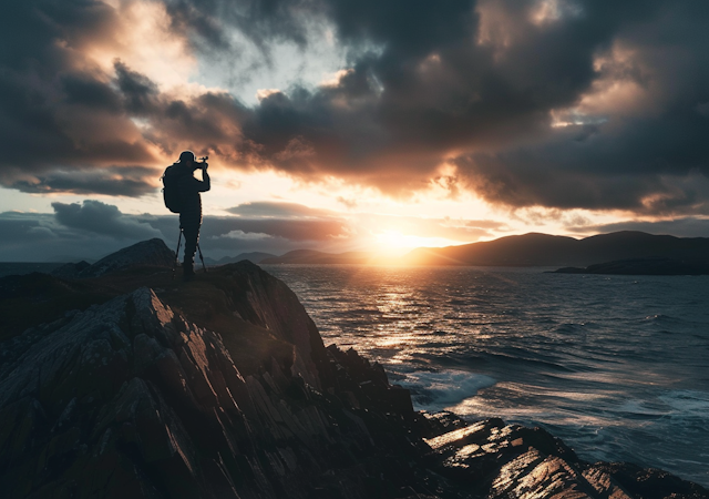 Mountainous Shoreline at Sunset