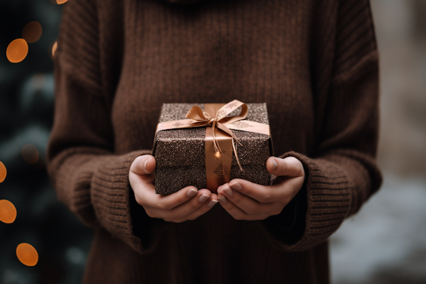 Festive Glittering Gift Box with Golden Ribbon