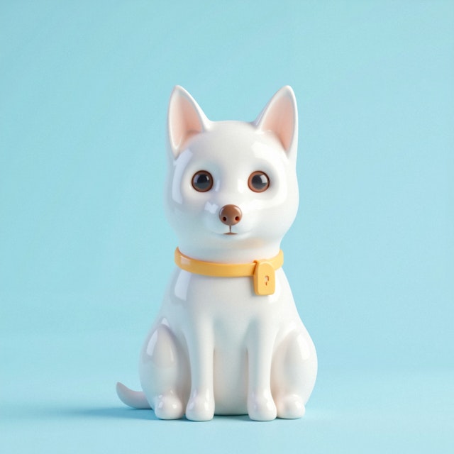 Cartoon White Dog with Yellow Collar