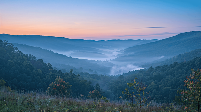 Serene Landscape with Misty Hills