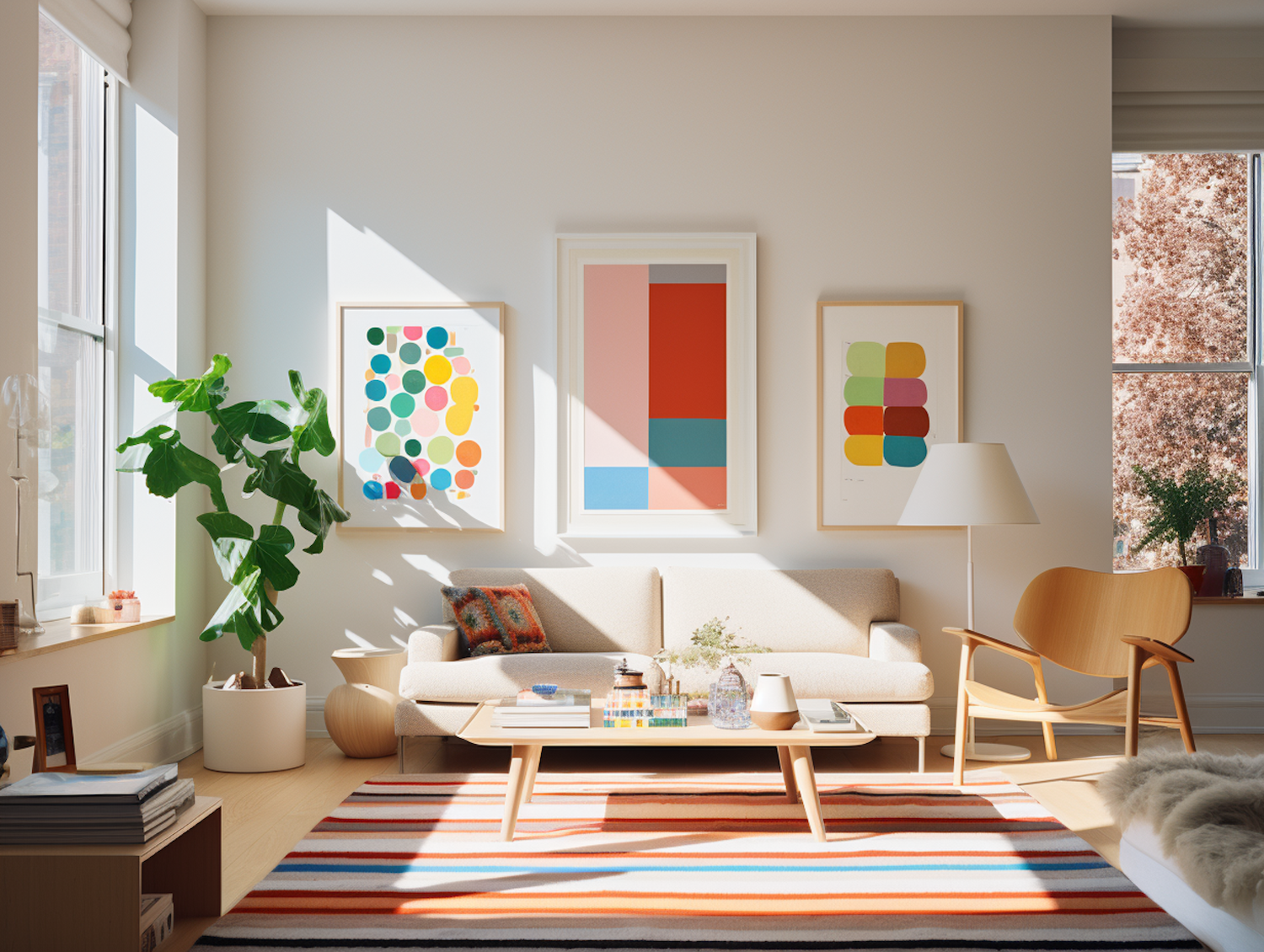Modern Minimalist Living Room with Vibrant Artwork