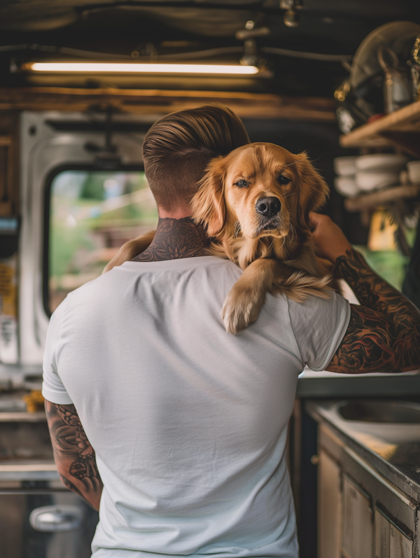 Man Holding Golden Retriever