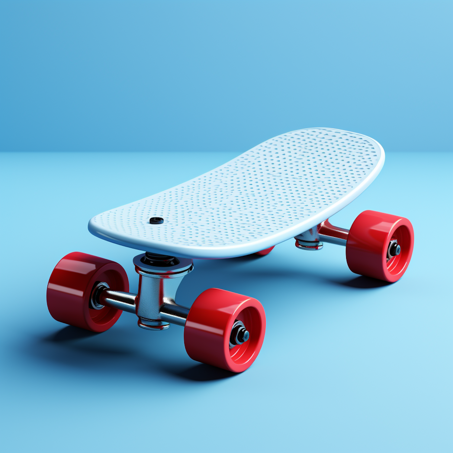 Minimalist Skateboard with Red Wheels on Blue