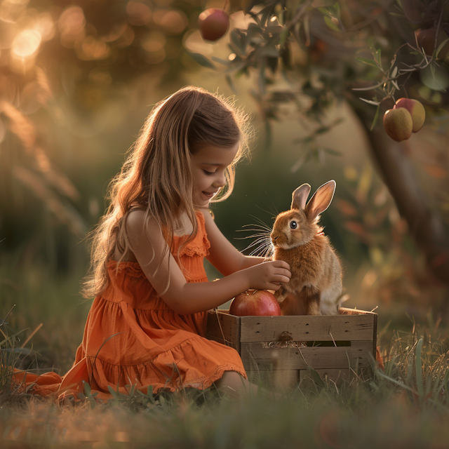 Girl and Rabbit with Apple