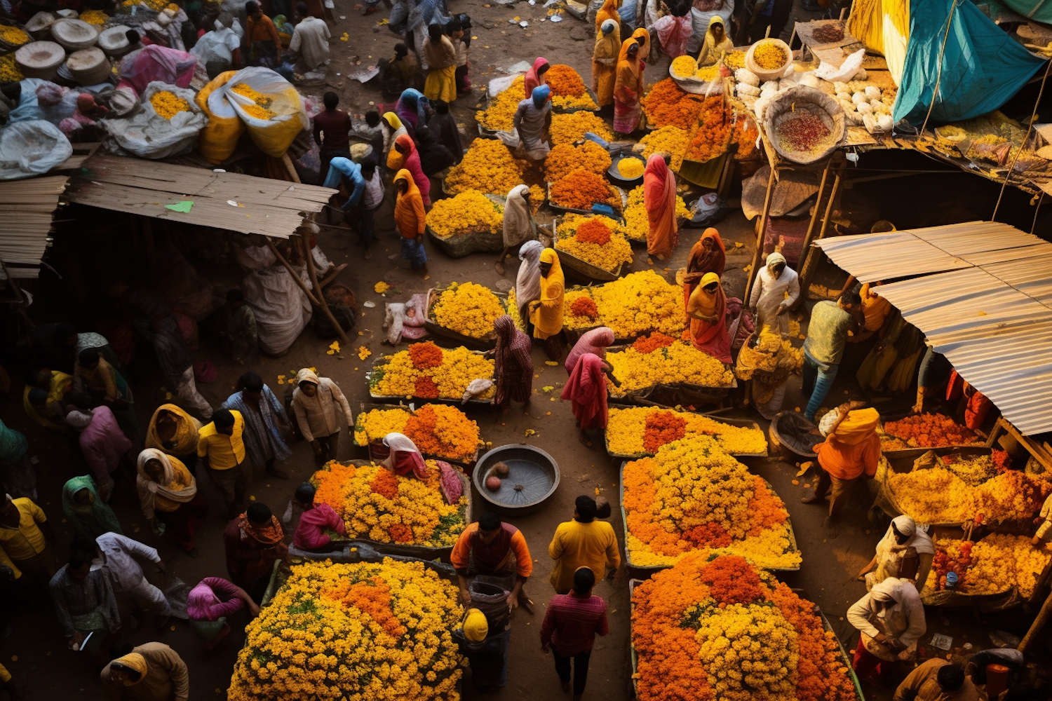 Vibrant Flower Bazaar Tapestry