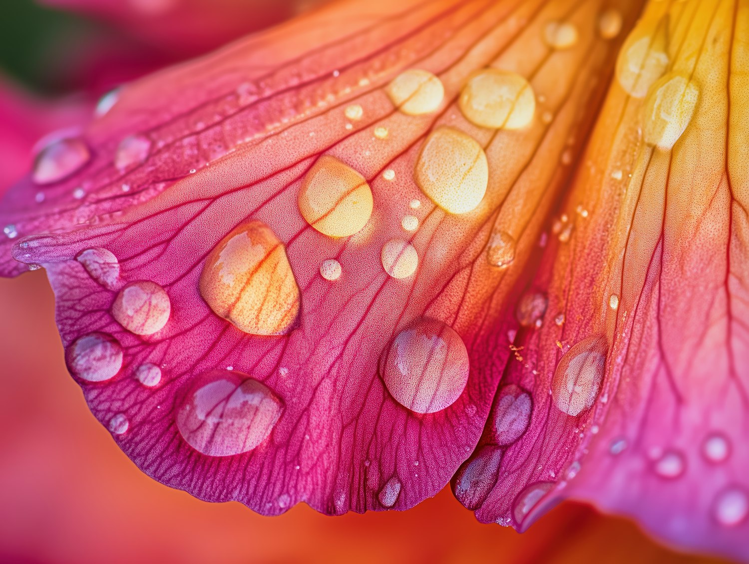 Close-up of Flower Petal with Water Droplets