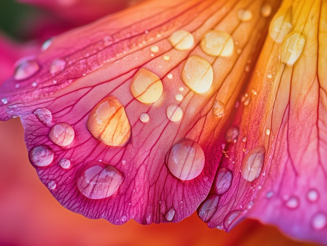 Close-up of Flower Petal with Water Droplets